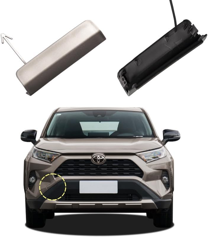 Car Front Bumper Tow Hook Cover Compatible with Toyota RAV4 2019 2020 2021 2022 2023 Trailer Cover Cap 52438-0R901 52437-0R901 Lower Cover Towing Eye Cap Matte Black Left Driver Side