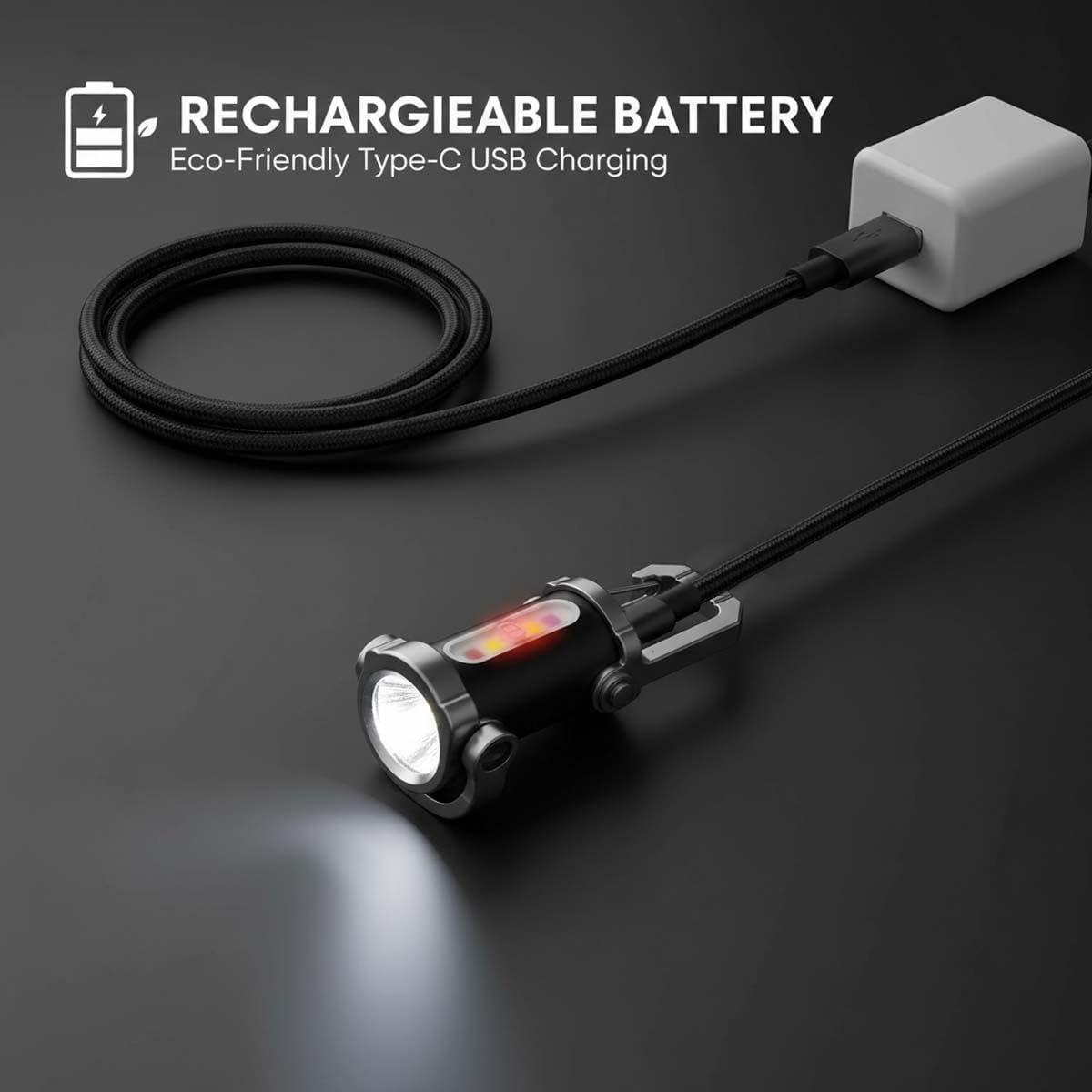 Paquete de 5 llaveros portátiles recargables brillantes tipo C con luz LED USB con diseño de múltiples modos de iluminación, función de fuente de luz portátil para camping, senderismo (5 unidades)