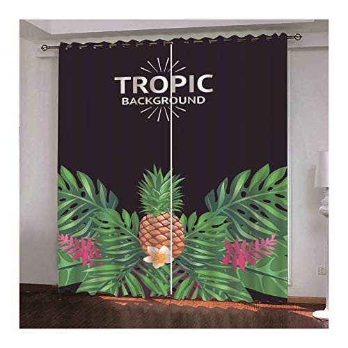 Daesar Polyester Curtains Bedroom 52 X 96 Inch Window Treatment Curtain Simple Nordic Modern Pineapple And Leaves Curtains Living Room Blackout Black Green Orange Curtain For Bedroom 2 Panel #TOP22