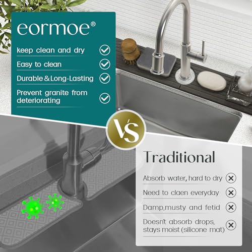 Image of Diatomite Sink Splash Guard - DryingNeat Kitchen Faucet Mat, Instant Dry Water Absorbing Stone Tray for Sink, Durable Black Protector for Kitchen Bathroom Counter [Dark Grey, 23.6 inchx 3.9 inch]
