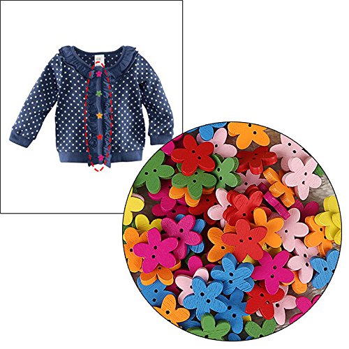 100Pcs Colorful Flower Flatback Wooden Buttons Sewing Scrapbooking Craft For Kids #TOP2