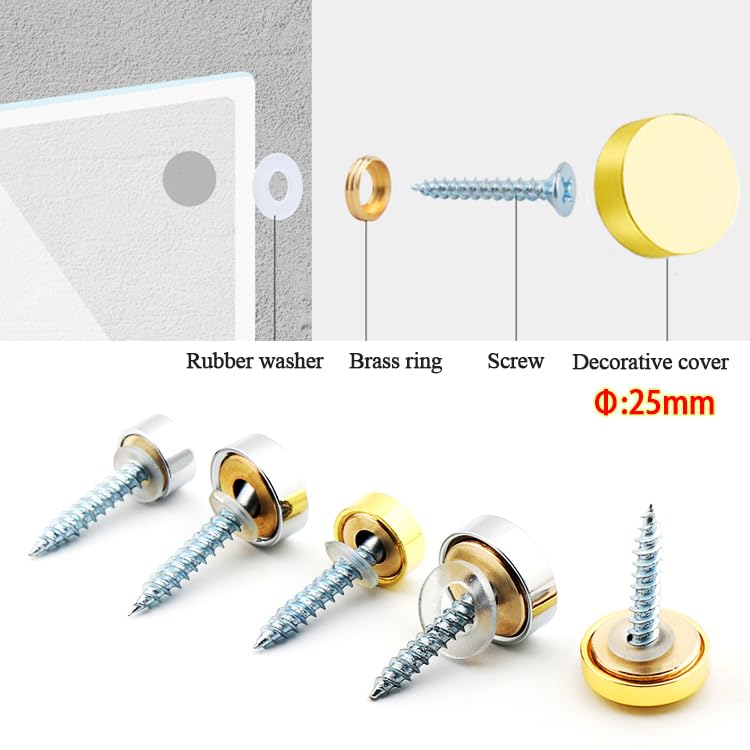 Wopanxye 8 Sets Mirror Screws Caps 25mm Decorative Brushed Covers Hardware hrome Stainless Steel Polished Nails Washer for Glass Signs Bath Plates Panels Coffee Tables Wardrobes Wood Furniture - Image 2