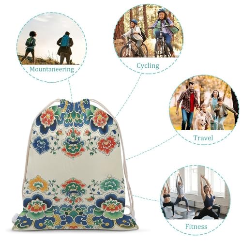 Canvas Drawstring Backpacks Chinese Border Pattern Sports Gym Pull String Bags Lightweight for Men Women3