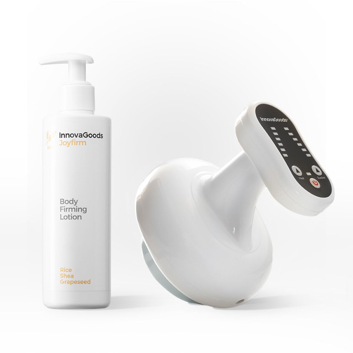 InnovaGoods® Set tratamiento anticelulítico reductor Arroz, x1 loción corporal reafirmante, tonifica, refresca e hidrata, x1 masajeador anticelulítico por succión y calor efecto termoactivo.