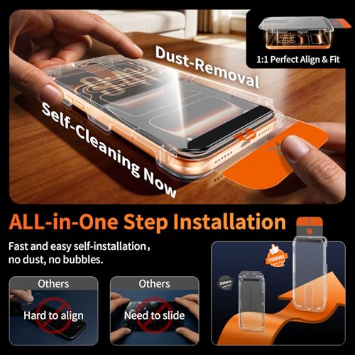 Image of 2 Pack for iPhone 17 Pro Max Screen Protector, 9H+ Hardness Tempered Glass Full Edge Coverage, Military-Grade Shatter Protection, HD Clear & Sensitive Touch, Easy Installation