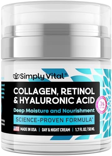 SimplyVital Collagen, Retinol & Hyaluronic Acid Cream - Anti-Aging Face Moisturizer for Face, Neck & Décolleté - Made in USA, Daily Moisturizer Face Cream - 1.7 fl.oz.