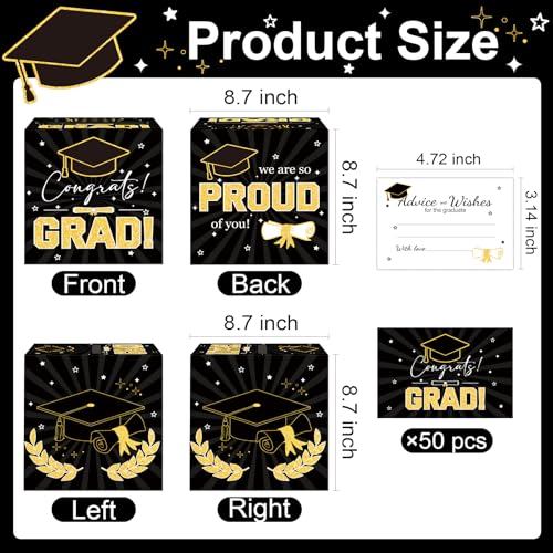 Image of Graduation Card Box Graduation Decorations 2026 Grad Card Box for Gift Graduation Party Favors Decor Party Supplies (Black, 50 Cards)