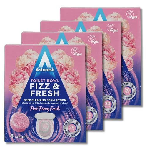 Astonish Toilet Cleaning Foam Action Tabs - Pink Peony Scent, Pack of 4 x 8 Tablets - Powerful and Effortless Toilet Bowl Cleaning with Refreshing Pink Peony Fragrance for Long-Lasting Freshness
