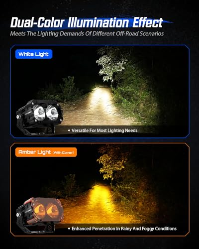 Image of NOVSIGHT Cyber Series 4.5 Inch Off Road Spot Beam LED Light Pods, Pair | Amber /White 60W 8000LM Output With Covers, LED Cube Lights Offroad Spot Lights for Truck Wrangler Jeep Pickup Ram SUV ATV