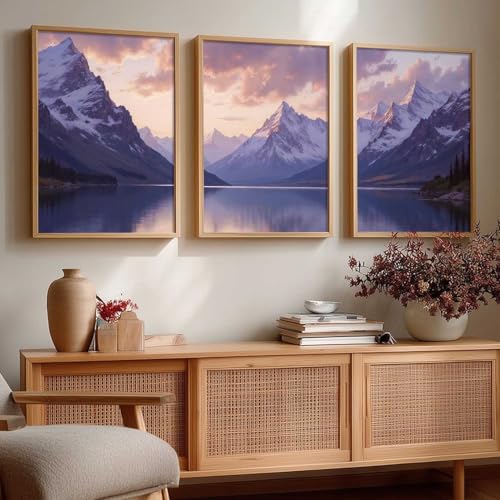 Image of kotart Big Aesthetic Mountains View Wall Art Paintings | Lake View Framed Painting | Nature Art Vastu Frames for Living Room Bedroom Wall Decor Set Of 3 (19X25 inch)