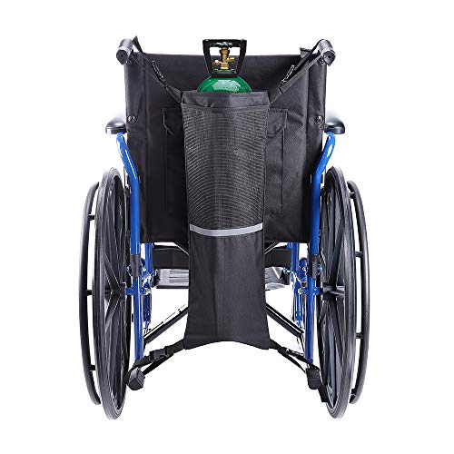 Issyzone Oxygen Cylinder Bag Oxygen Cylinder Holder for Wheelchair Walker Oxygen Tank Holder with Nice Mesh Storage Pocket Fits D and E Oxygen Tanks