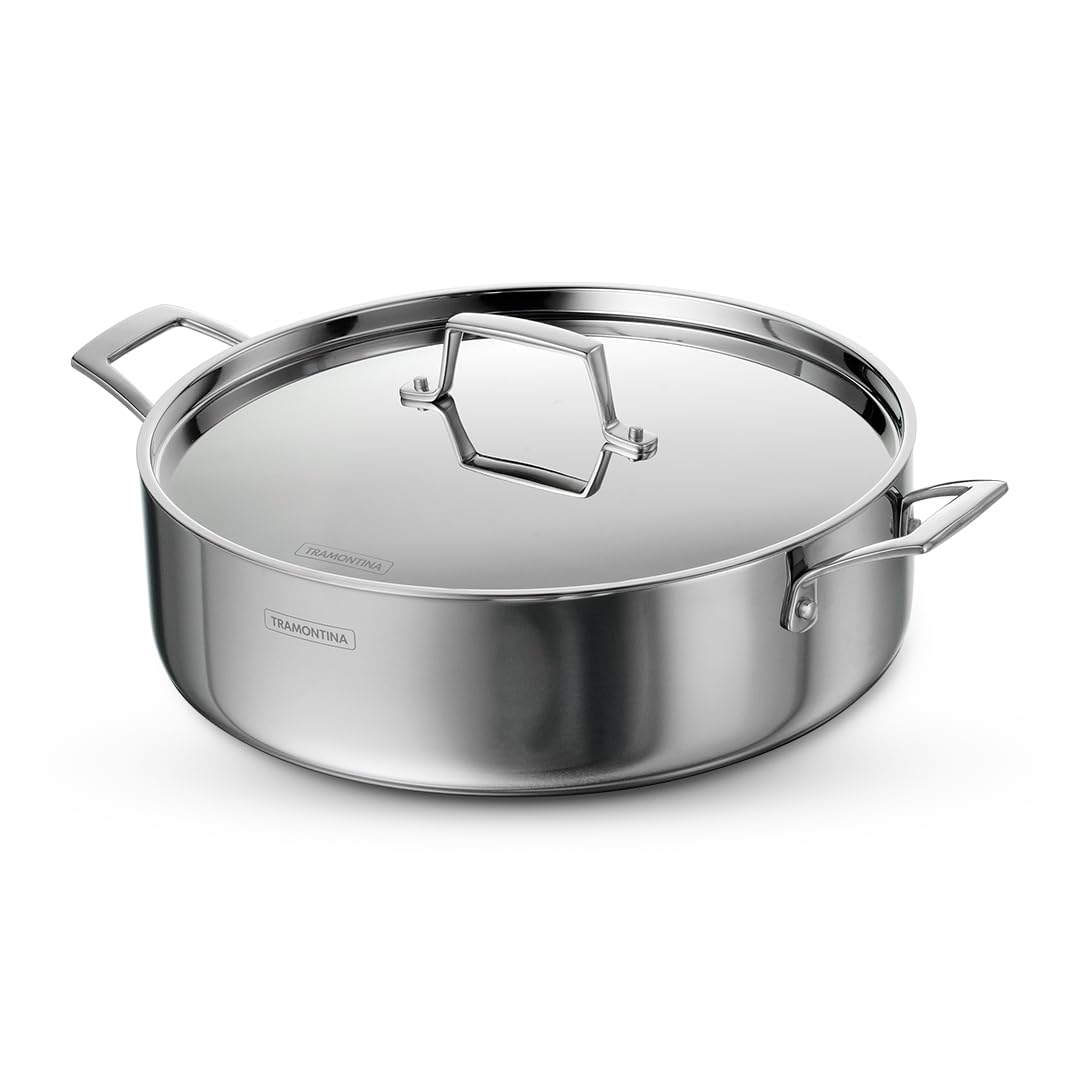 TramontinaAEION TriPly 30cm/6.2 Liter Stainless Steel Biryani Pot With Heavy Lid | 3Kg Rice Lagan Handi | Dum Biryani Cooking Pot | Heavy Bottom | Gas & Induction Ready | NSF Certified