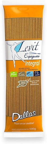 Macarrão Espaguete Integral Levit 500G, Dallas Alimentos, Massa Espaguete De Sêmola Integral Pasta Spaghetti Integrali, Laranja, Sem Colesterol, Vegano, Fonte de Proteínas E Fibras, Alimentação Integr