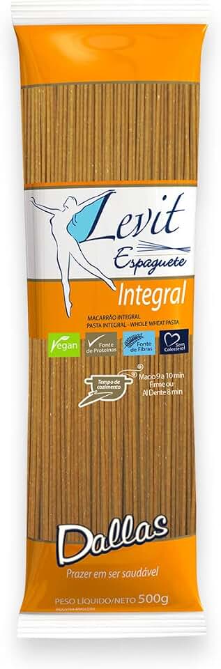 Macarrão Espaguete Integral Levit 500G, Massa Espaguete De Sêmola Integral Pasta Spaghetti Integrali, Laranja, Sem Colesterol, Vegano, Fonte de Proteínas E Fibra, Grãos Integrais Selecionados