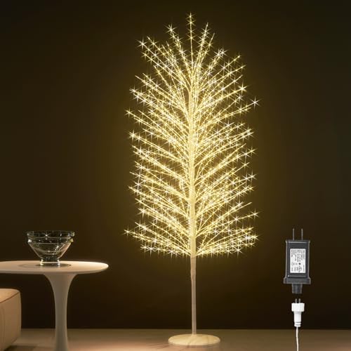 Hairui Lighted White Tree with Timer and Dimmer 1280L Warm White Fairy Lights 6FT, Twig Tree with Lights for Indoor Outdoor Home Christmas Winter Holidays Party Decoration