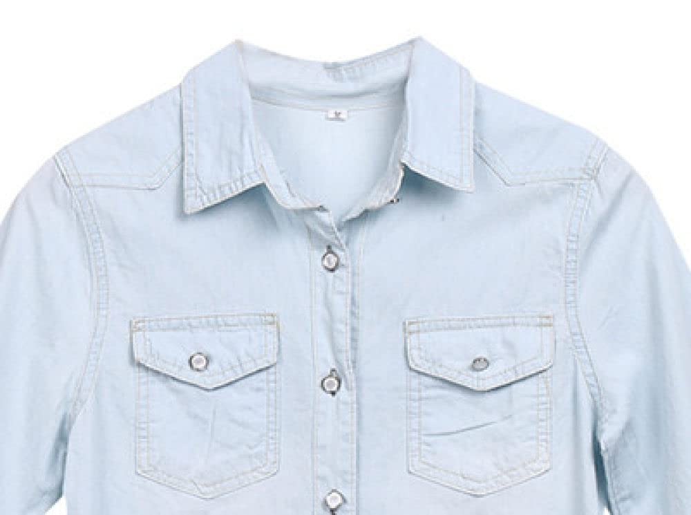 MIDJ Blusen Damen,Lässige Hellblaue Jeanshemden für Damen, Hemden, Pullover, Langarmhemden, Schicke Strickjacke Mit Knopfleiste Auf Der Vorderseite, Mädchen, Langarm-Sweatshirts