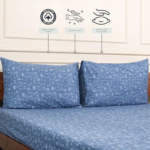 Image of Amazon Brand - Umi Cotton Elastic Fitted Bedsheet, King Size 78x72 Inches, Elastic Fit Bed Sheet, 10 Inch Deep Pocket, Soft Breathable Bedding, Durable Easy Care, with Pillow Cover-Rhythm Dashes
