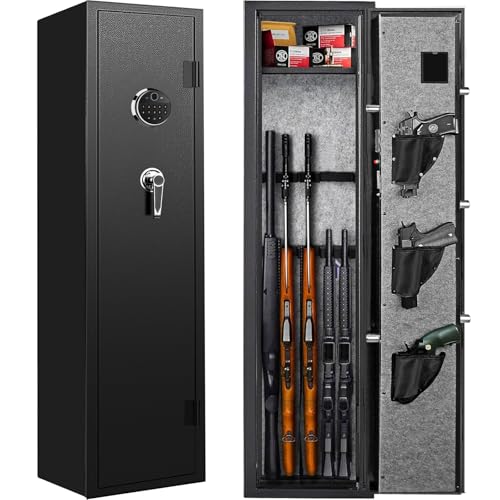 BBRKIN Langger 3-4 Large Rifle Gun Safe, Quick Access Biometric Fingerprint Gun Safe for Home, Fully Assembled, Gun Cabinet with Handgun a Removable Shelf
