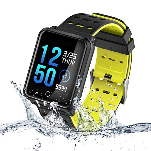 TECKEPIC Smartwatch Pulsera conectada Activity Trackers podómetro Distancia calorías Monitor de la frecuencia cardíaca para iPhone Samsung Android Smartphone iOS (Negro y Negro), Nero e Giallo