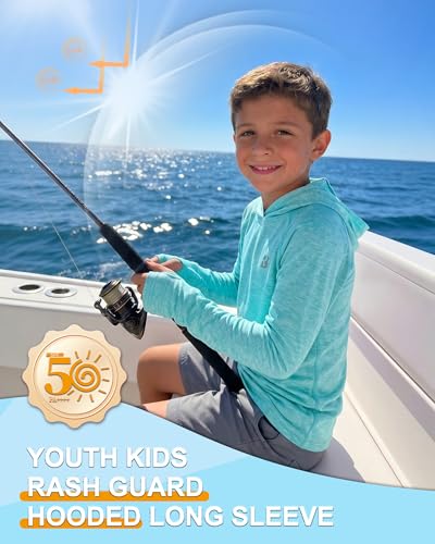 Image of Roadbox Boys Rash Guard UPF 50+ Sun Hoodie Kids Fishing Shirt Long Sleeve