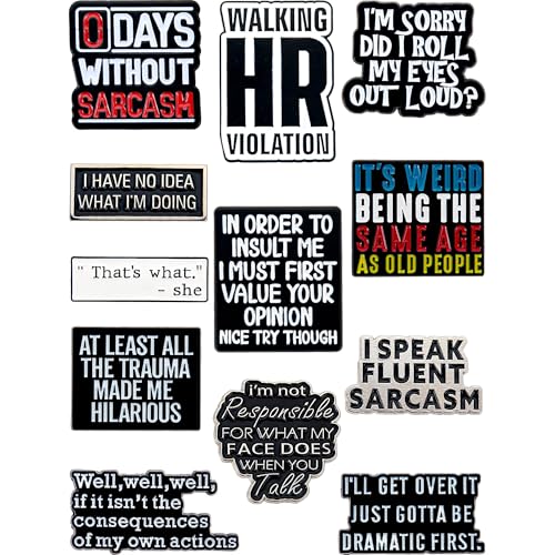 Anjulery Funny Enamel Pins Set of 12 – Sarcastic & Witty Quote Lapel Pins for Jackets, Backpacks,...