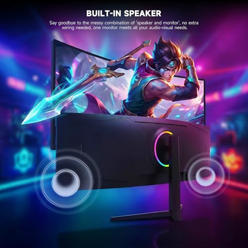 Gawfolk 49 Zoll Curved Gaming Monitor 120 Hz, 1500R Gebogen PC Bildschirm mit Lautsprecher, DQHD 5120x1440, Computerbildschirm für Home Office und Business, DP, HDMI, unterstützt VESA 100x100mm 4