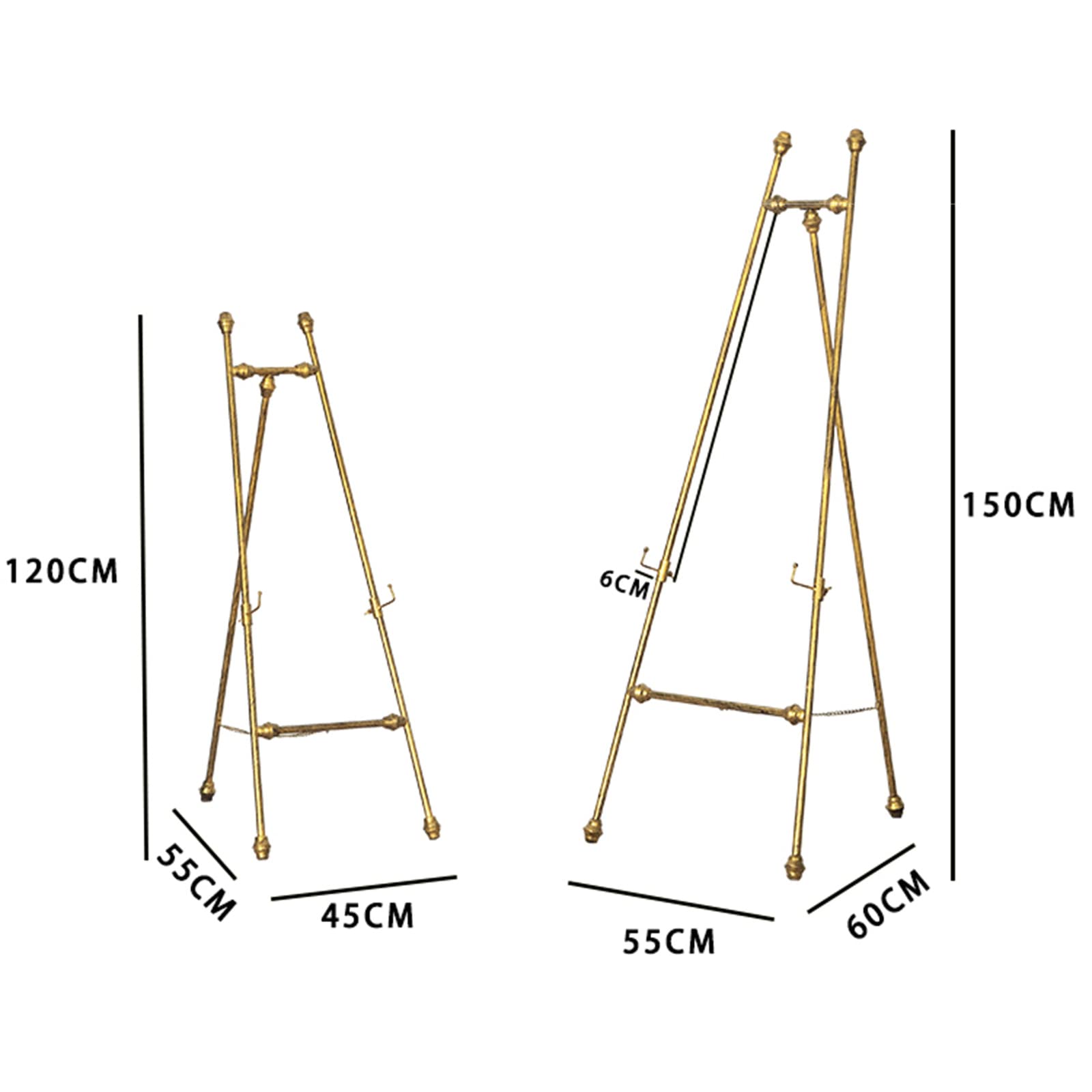 Caballete Plegable Dorado, Caballete de exhibición de Arte portátil, Soporte para Carteles, fotografías y Bodas, liviano, 120/150 cm de Alto(Oro 150cm)