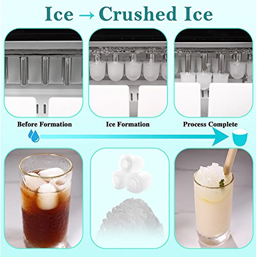 IKER Ice Maker and Ice Shaver Machine Countertop, 44lbs Bullet Ice Cube in 24H, Ice Maker Machine with Snow Cone Maker for Home and Commercial Use, Stainless Steel