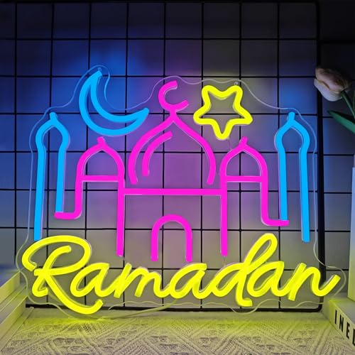 Image of Ramadan Neon Sign Ramadan Decorations for Home Dimmable Neon Lights Mosque Led Sign Muslim Islamic Wall Decor Light Up Sign Ramadan Gifts for Kids Women