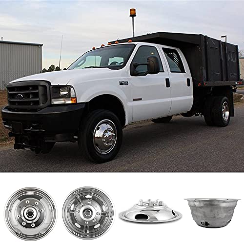 Image of 4pcs 19.5 inch Polished Stainless Steel Dually Wheel Simulator, Nice Looking and Durable Bolt On Wheel Cover,8 Lug Hubcaps Fit for Ford 1999-2004 F450 /F550 Truck with Installation Tool Kit 19F8