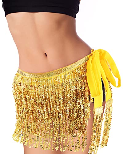 image for Syhood 2 Pieces Sequin Tassel Skirt Belly Dance Hip Scarf Performance 