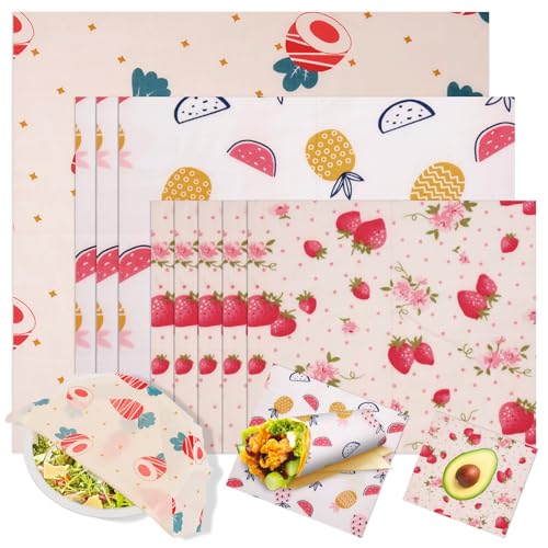 9 Pack Reusable Beeswax Wrap for Food, Natural Organic Cotto