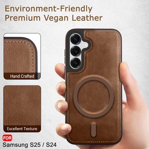 Image of TheGiftKart Genuine Leather Finish Back Cover Case for Samsung Galaxy S25 / S24 5G | Raised Edges for Camera & Screen Protection | Shockproof Stunning Minimalist Design (MagSafe Compatible, Brown)