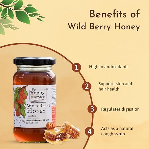 Image of Honey and Spice Wild Berry Honey (500g, Pack of 2) | Popularly known as Sidr or Jujube honey | 100% Organic | Raw and Unprocessed | No Added sugar | From the nectar of the Jujube plant | No Added Preservatives | Unblended and Unpasteurized | Natural and Original