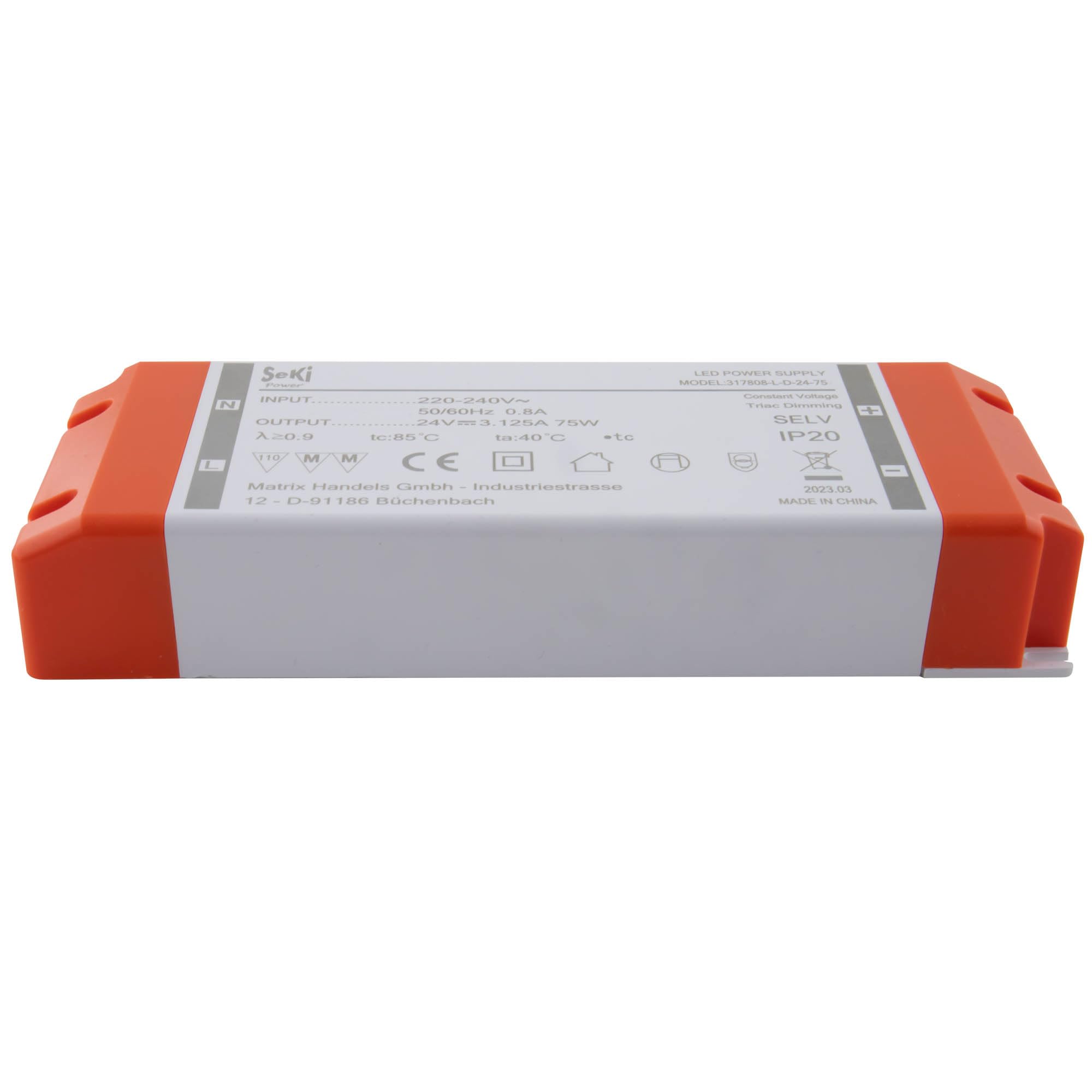 SeKi Controlador LED de voltaje constante de 24 V CC, 75 W, 3,12 A, regulable, transformador, fuente de alimentación conmutada; sin carga mínima, sin ruido/parpadeo LED, aprobación MM