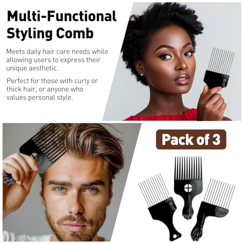 Set de 3 Peines Afro de Metal Negro para Peluquería miniatura 2