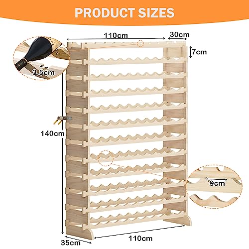 sogesfurniture Weinregal Flaschenregal mit 12 Ebenen für 120 Flaschen Wein Holzregal Weinhalter Weinständer Flaschenständer für Küche, Esszimmer, Bar, 110x30x140 cm