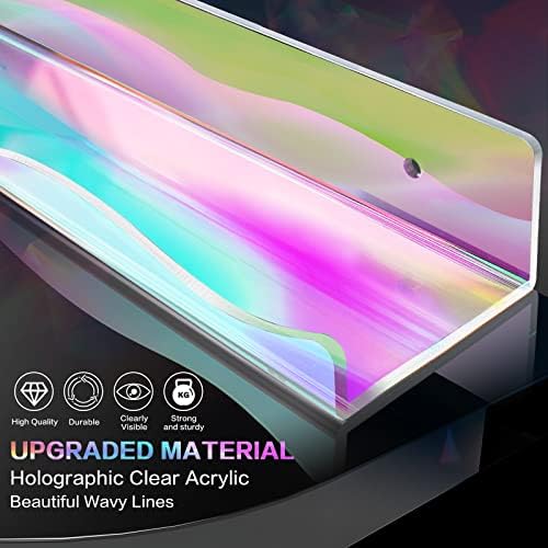 LINYAPRY 6 Packs Iridescent Clear Acrylic Floating Shelves, 15.7 Inch Large Funko Pop Display Case Picture Ledge Shelf, Acrylic Floating Wall Bookshelf Organizer for Kids Room Bathroom Nursery