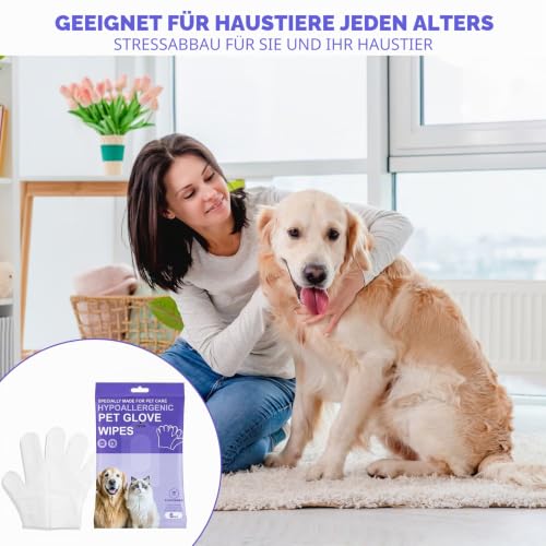 PIWOSGOL 18 Stück Verdickung Hypoallergene Handschuhtücher für Hunde & Katzen,Reinigungshandschuhe für Haustiere- Sanfte Reinigung & Geruchsentfernung für Haustiere | Antiallergisch & Hautfreundlich
