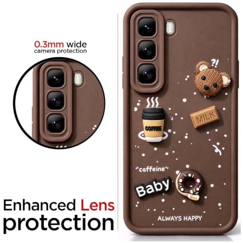 Image of Bintage Cute Fun Taddy Cartoon 3D Ball Bear Milk Cake Coffee Silicon Case Full Body & Camera Protection Back Cover Compatible for Infinix Hot 60 5G - Brown