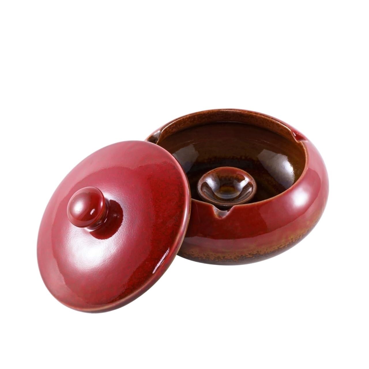 Smoking Ash Tray Ceramic Ashtray With Lid Windproof Desktop Cigarette Holder For Smokers Smokers(Rosso)