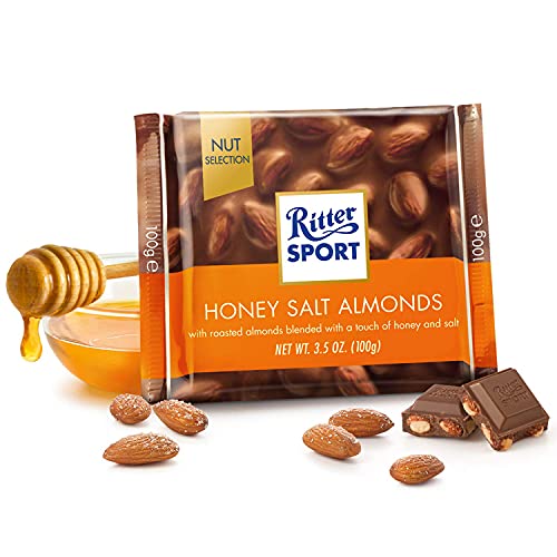 Image of Ritter Sport Honey Salt Almonds 100g (Pack of 3) Ritter Sport Chocolates Nut Selection, product of Germany, chocolate with honey, sea-salt, and almonds | Nutritious and Nutty Crunch