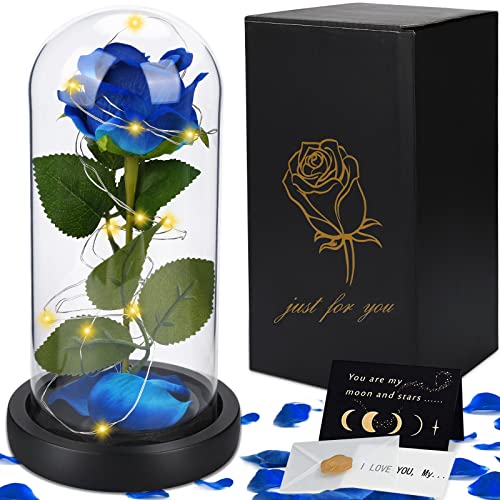 Rosa Eterna Preservadas en Cúpula de Cristal con Luz LED, Rosas Eternas