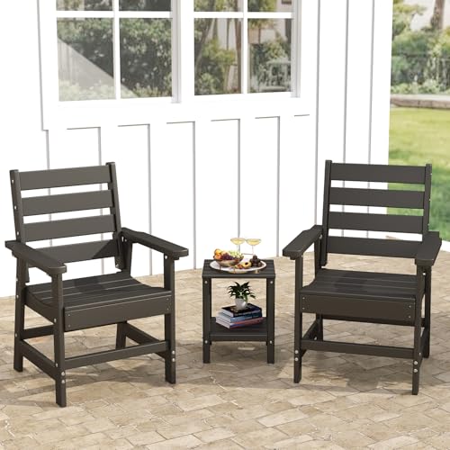 GREENVINES 3 Pieces Patio Furniture Set | Outdoor Bistro Sets for 2 | HDPE Plastic | Chairs and Side Table | for Conversation | All Weather | Balcony