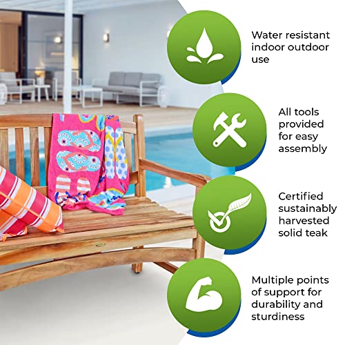 Ecodecors Kent Outdoor Bench Teak Wood Garden Bench Patio Bench With Armrests And Backrest, Yard Benches For Indoor And Outdoors- Natural Teak #TOP4