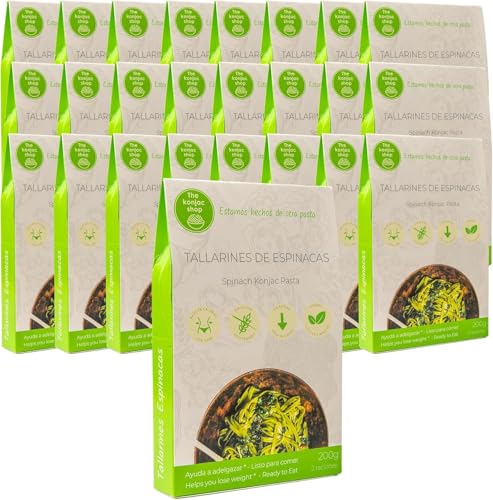 The Konjac Shop - Tallarines Konjac de Espinacas 270g Shirataki Sin Gluten Bajo en Calorías y Carbohidratos 100% Vegetal (Pack de 25)