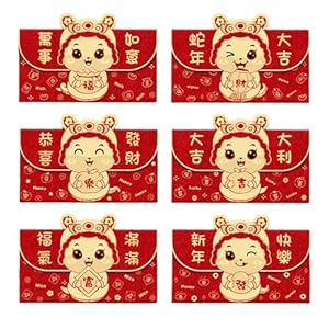 Ruiogoe 6er-Pack Schlangengeldumschläge Neujahrsgeschenke