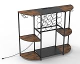 JKsmart Wine Bar Cabinet with LED Lights, Mini Wine Bar Cart with Storage and Glass Holder, Home Bar Coffee Bar for Liquor