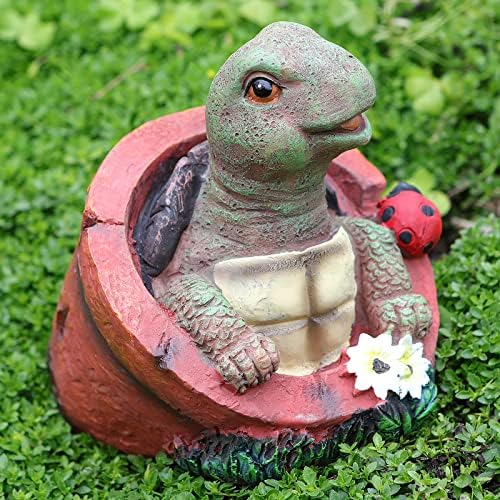 Turtle Garden Statue Tortoise Sculpture, Turtle Outdoor Decor in Flowerpot, Garden Sculptures Resin Yard Decor, Lawn Decorations Animals Statues for Outside Patio Front Yard