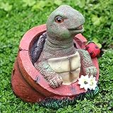Turtle Garden Statue Tortoise Sculpture, Turtle Outdoor Decor in Flowerpot, Garden Sculptures Resin